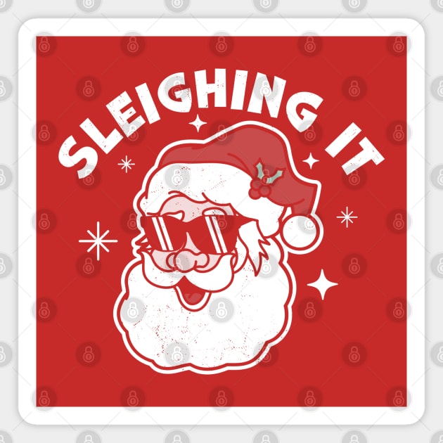 Sleighing It Santa Claus Funny Christmas Santa's Sleigh Xmas Magnet by OrangeMonkeyArt
